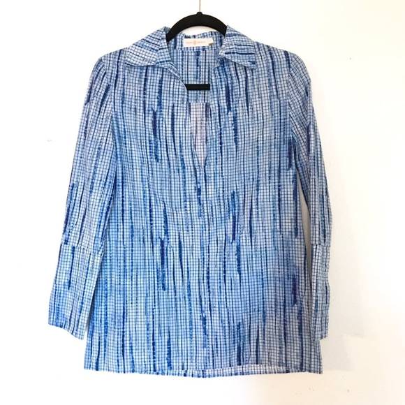 Tory Burch Blue White Collared Blouse - Picture 3 of 7